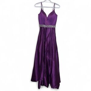 Purple A-line maxi formal dress rhinestone
